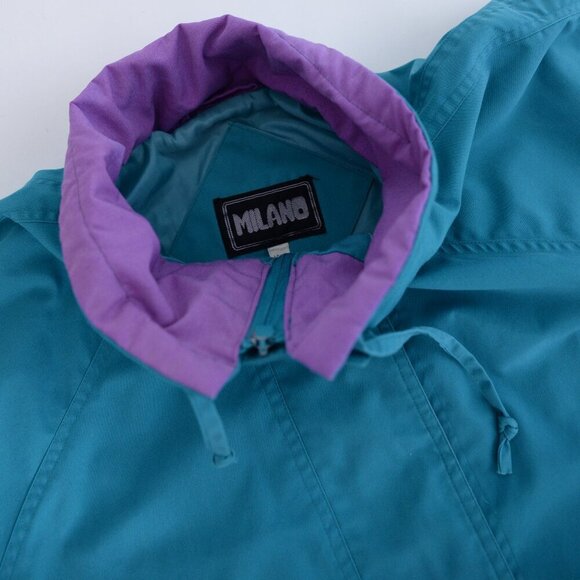 Vintage Milano Teal w Purple Trim Utility Zip Up Lined Spring 90's Jacket 18W - Picture 11 of 11